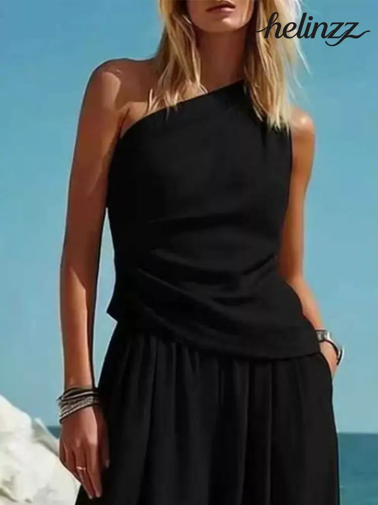 Full Size One-Shoulder Top and Wide Leg Pants Set