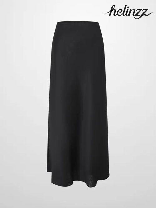 Linen Slip Black Skirt - Skirts