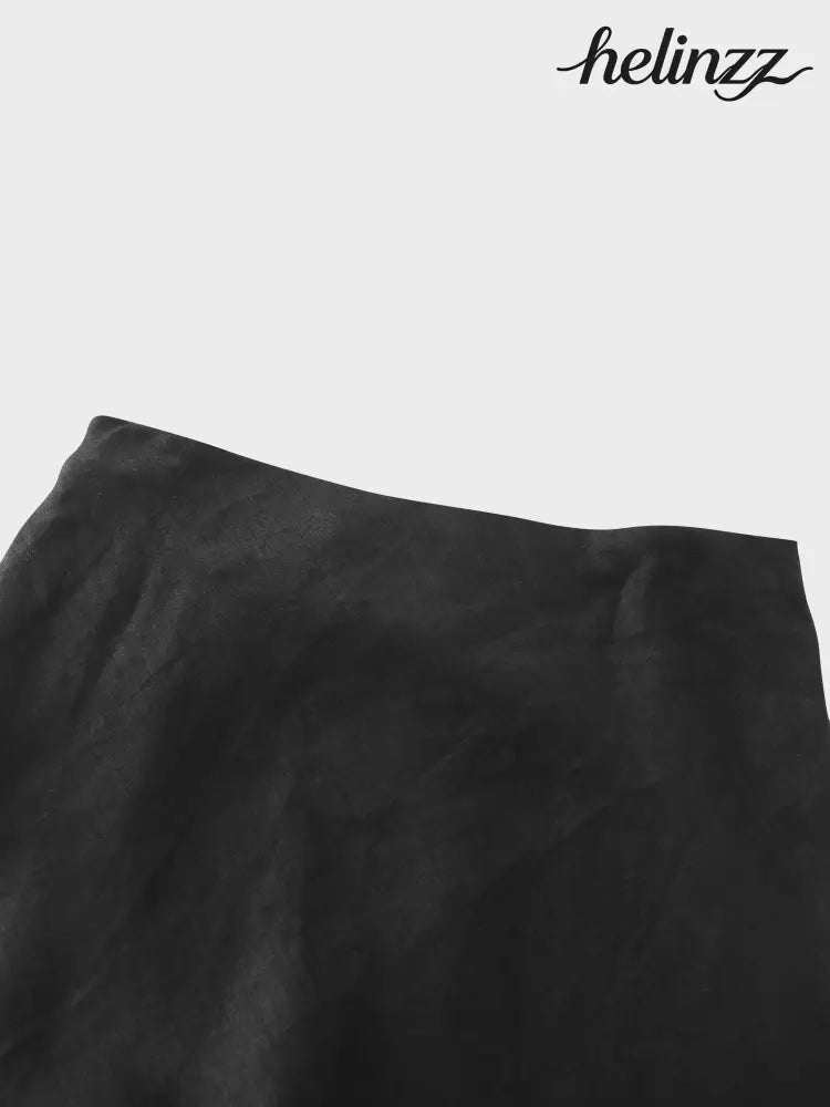 Linen Slip Black Skirt - Skirts