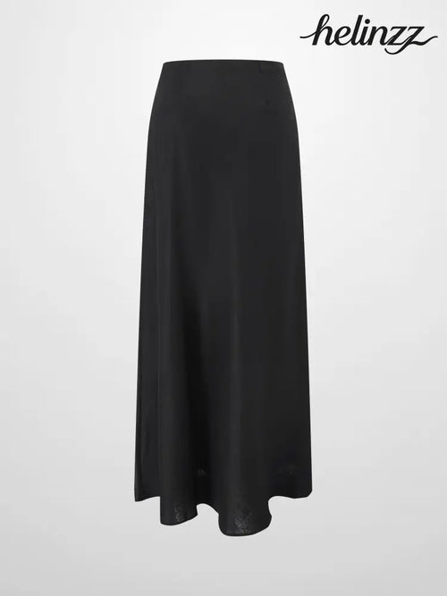 Linen Slip Black Skirt - Skirts