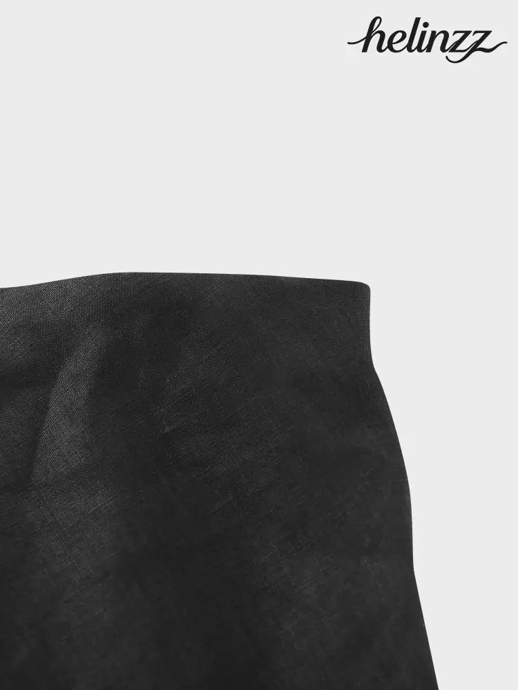 Linen Slip Black Skirt - Skirts
