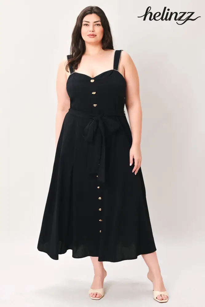 Lovely Noir Woven Midi Dress - Flying Tomato - DRESSES