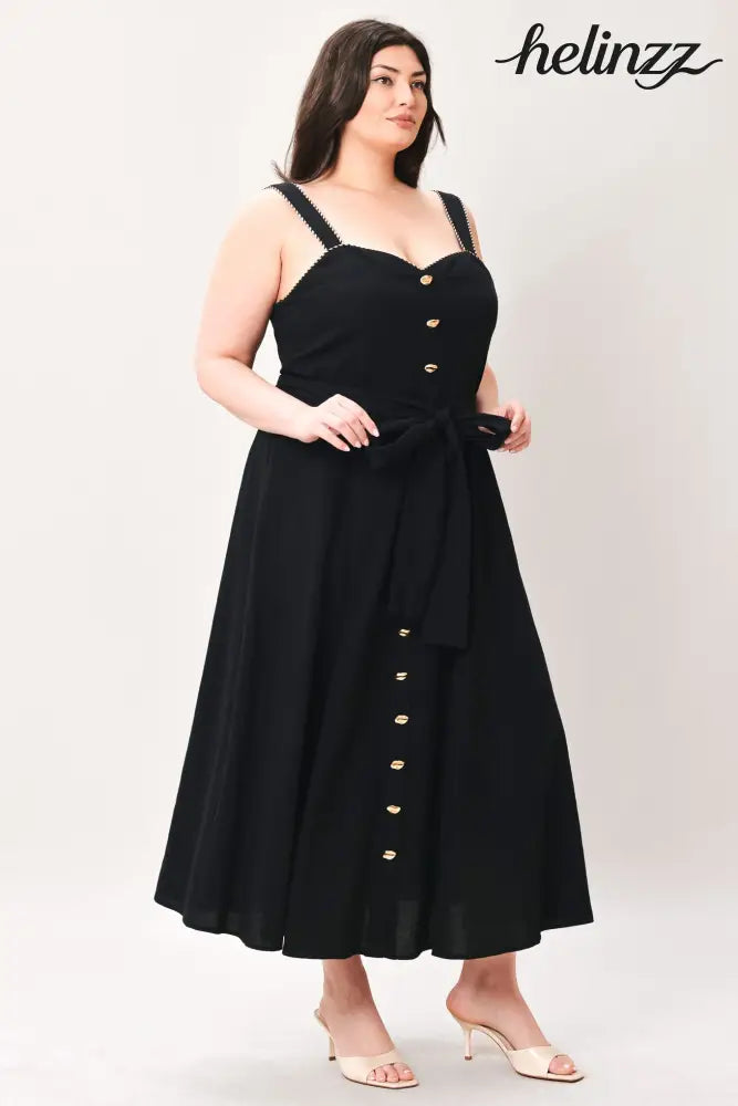Lovely Noir Woven Midi Dress - Flying Tomato - DRESSES