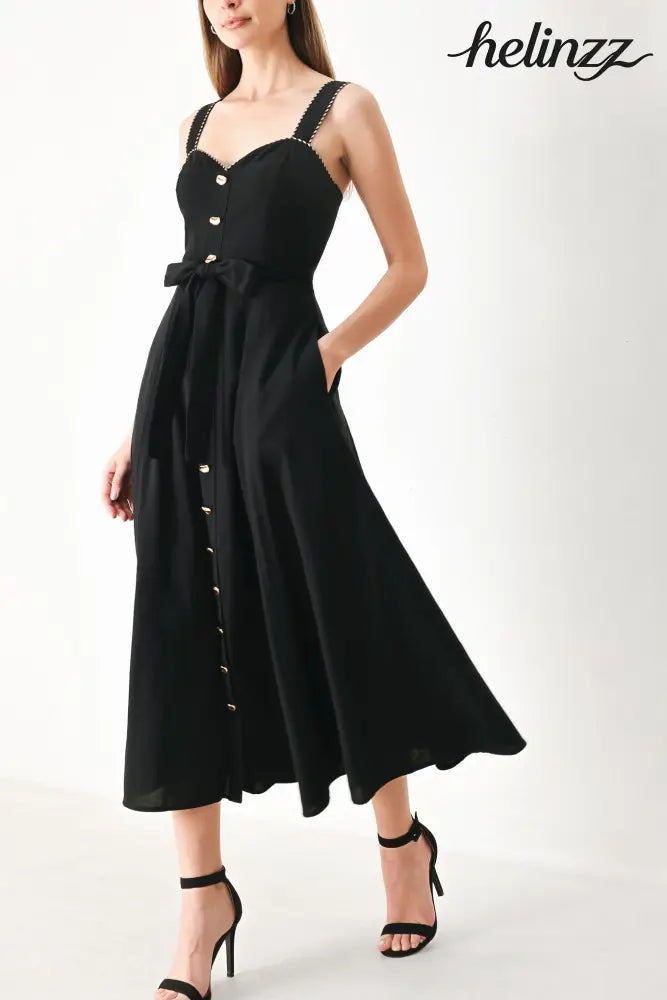 Lovely Noir Woven Midi Dress - Flying Tomato - DRESSES