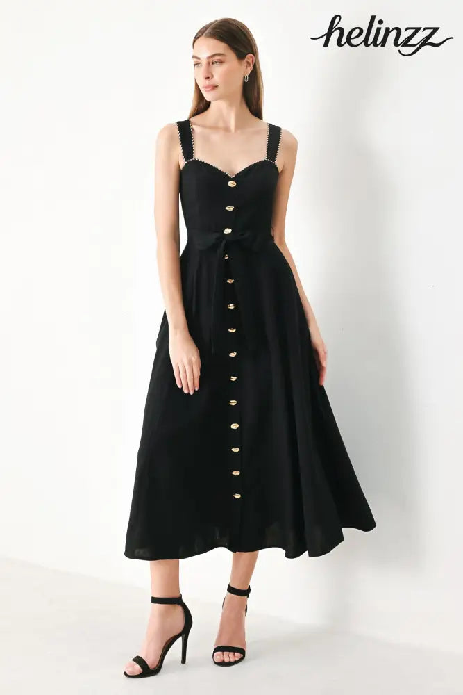 Lovely Noir Woven Midi Dress - Flying Tomato - DRESSES