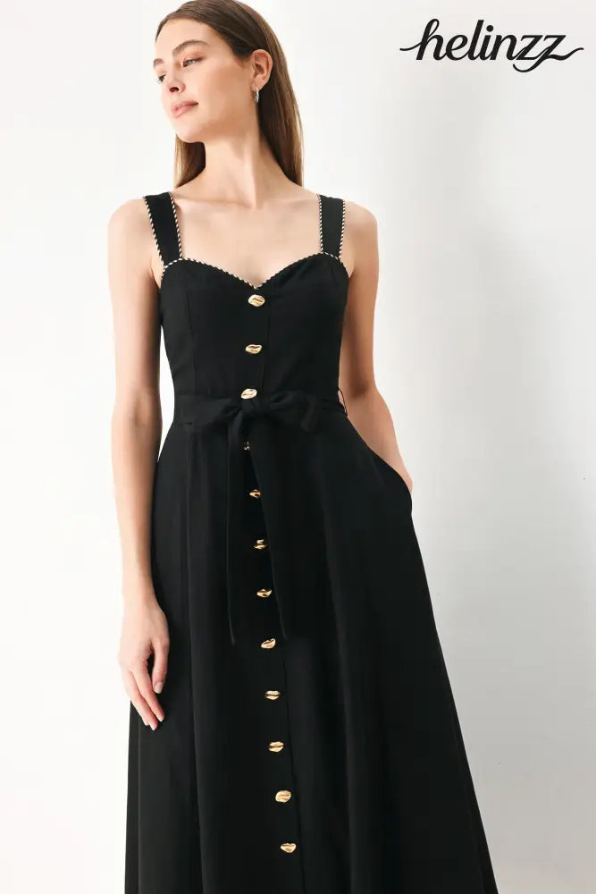 Lovely Noir Woven Midi Dress - Flying Tomato - DRESSES