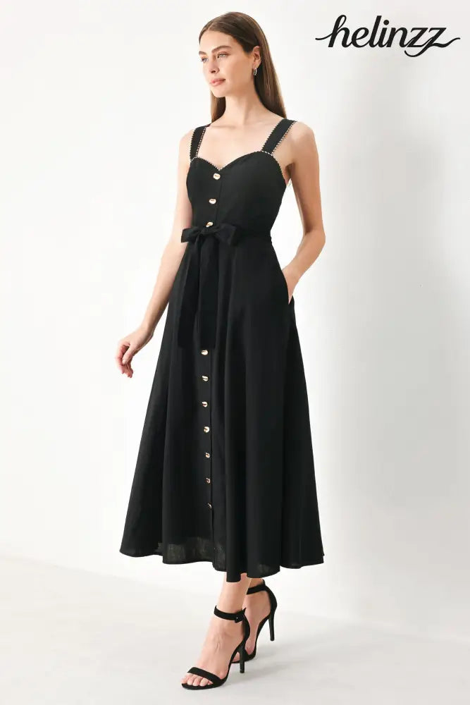Lovely Noir Woven Midi Dress - Flying Tomato - DRESSES
