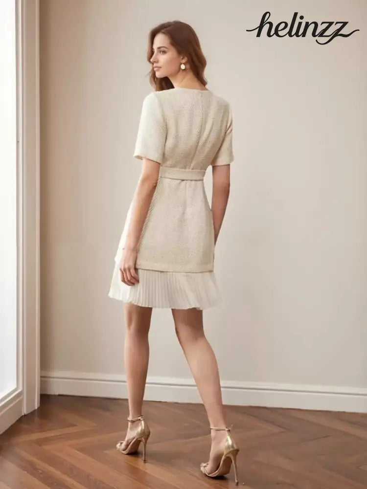 Pleated Hem Round Neck Dress