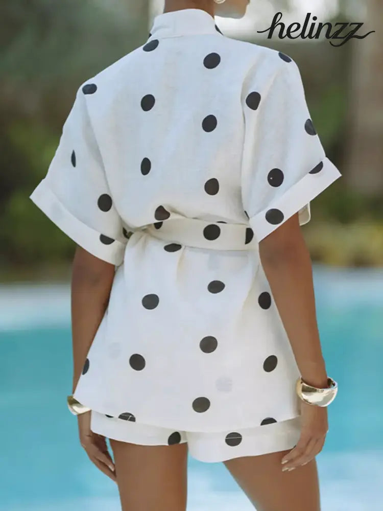 Polka Dot Tie Waist Top and Shorts Set
