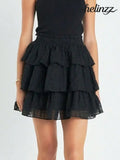 Ruffle Layered Mini Skirt - Black / S