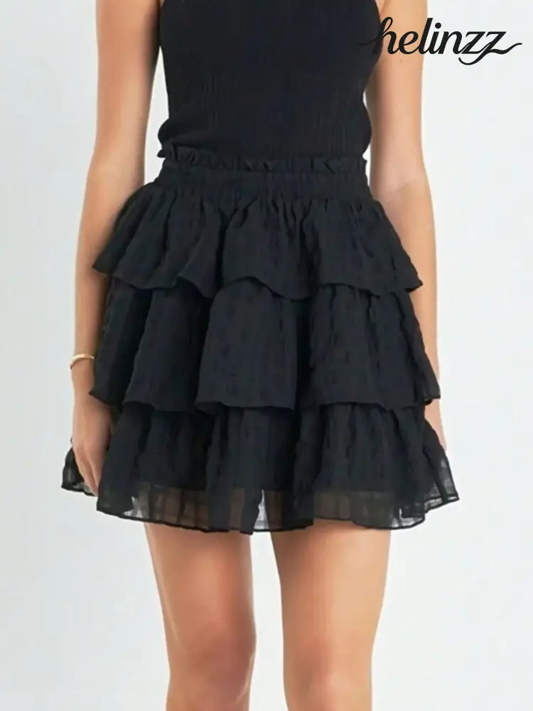 Ruffle Layered Mini Skirt - Black / S