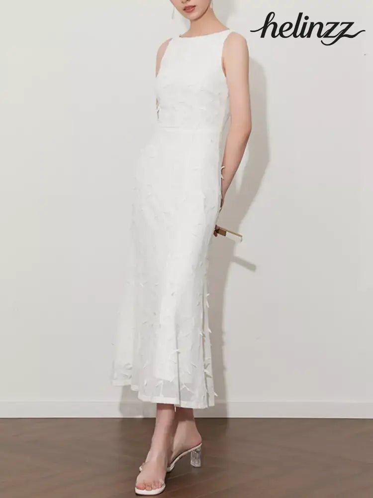 Sleeveless Floral Applique Midi Dress