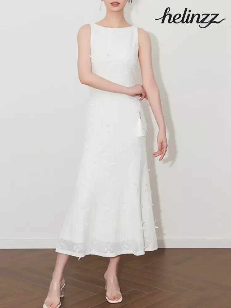 Sleeveless Floral Applique Midi Dress