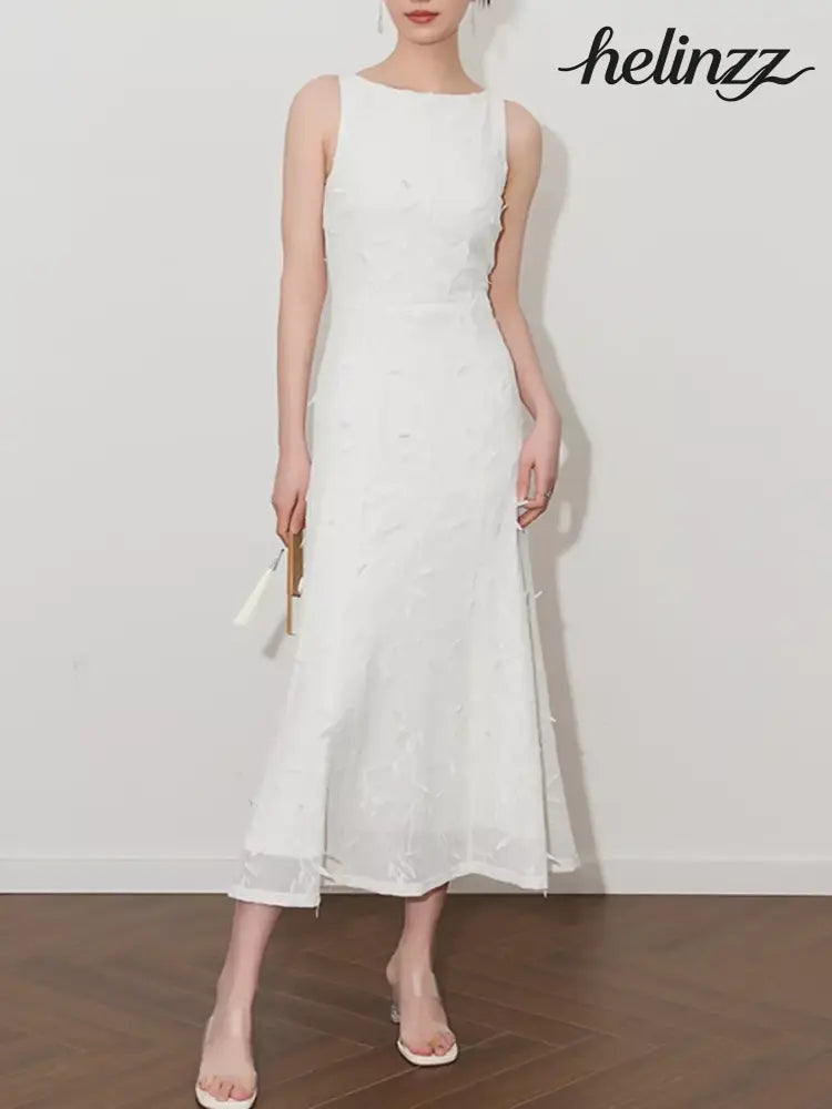 Sleeveless Floral Applique Midi Dress