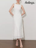 Sleeveless Floral Applique Midi Dress - Off-white / S
