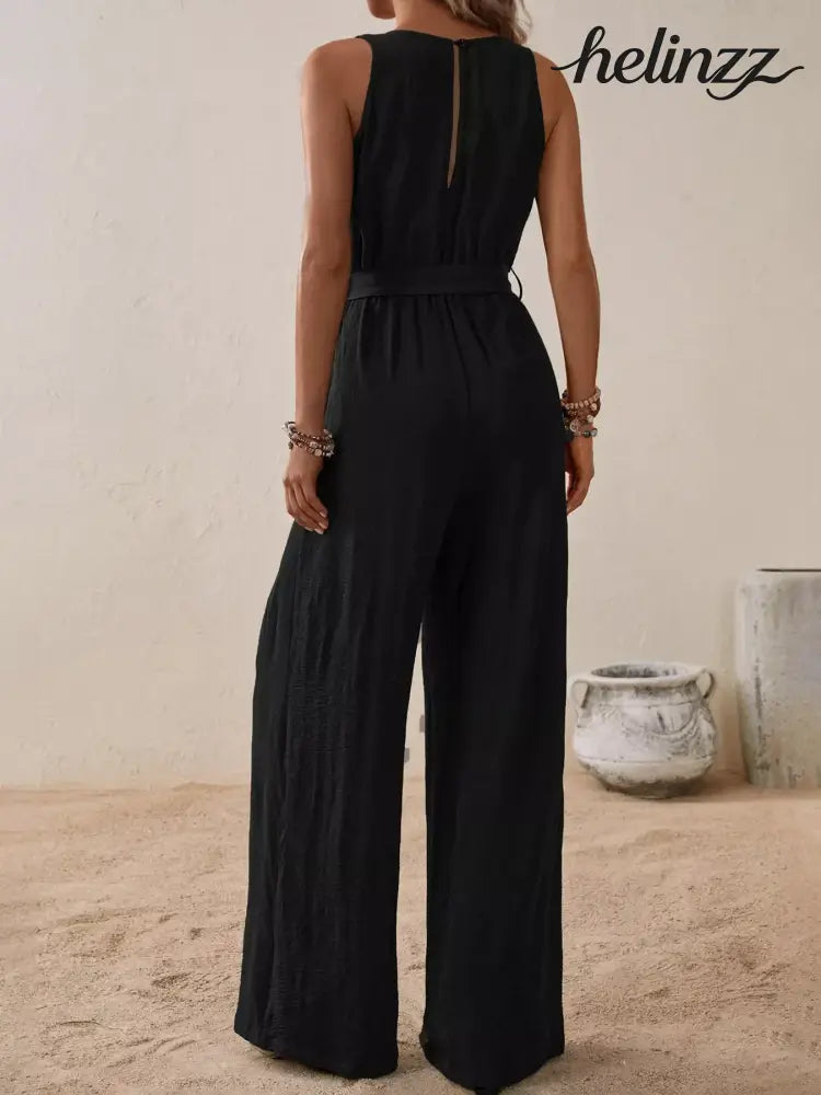 Sleeveless Tie Waist Wide Leg Jumpsuit