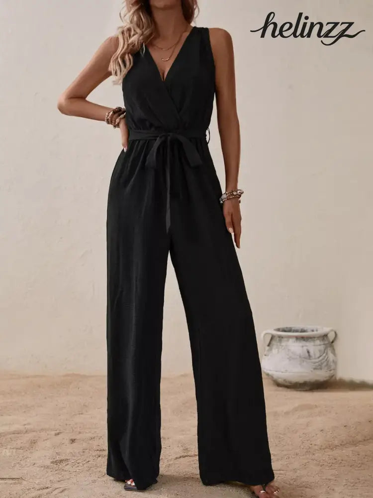 Sleeveless Tie Waist Wide Leg Jumpsuit