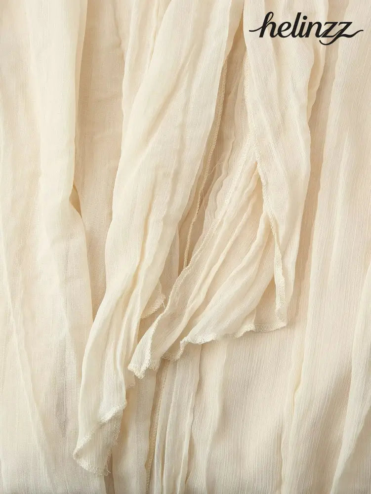 Spring Summer Pleated Asymmetric Blouse