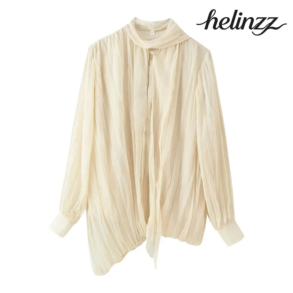 Spring Summer Pleated Asymmetric Blouse