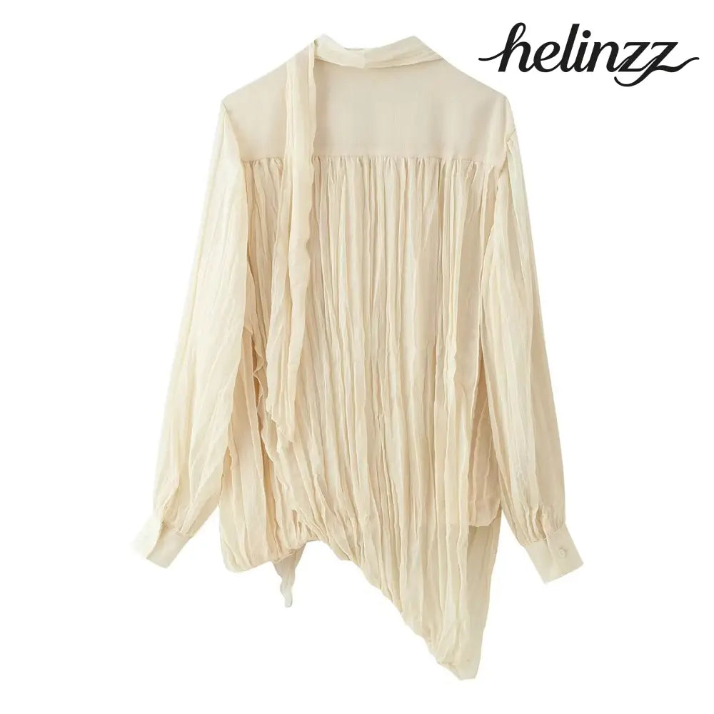 Spring Summer Pleated Asymmetric Blouse