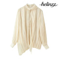 Spring Summer Pleated Asymmetric Blouse - S / Ivory