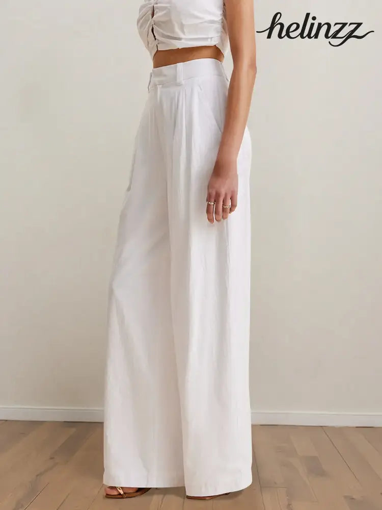 Strapless Peplum Top and Wide Leg Pants Set