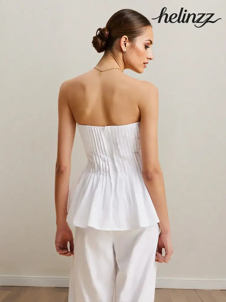 Strapless Peplum Top and Wide Leg Pants Set
