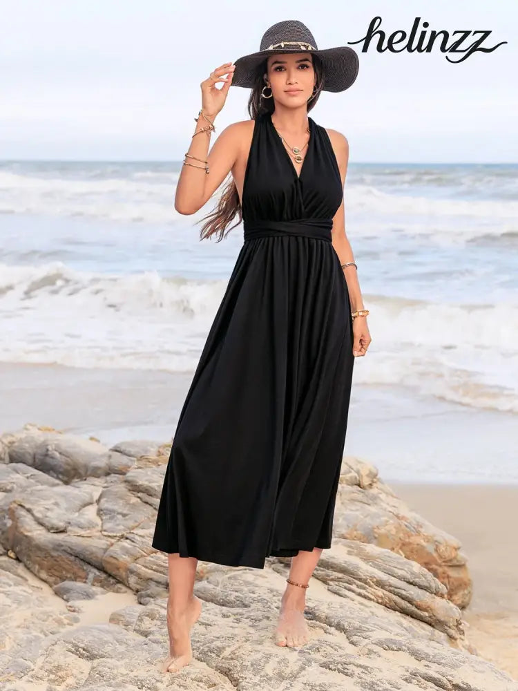 Surplice Sleeveless Ruched Midi Dress