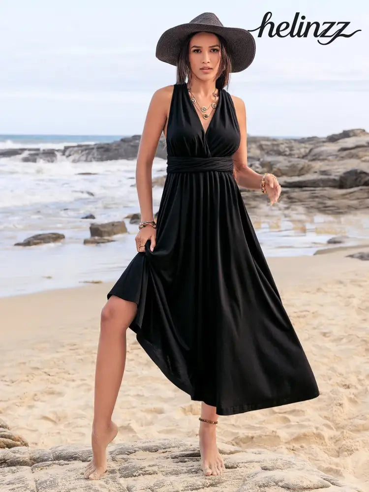 Surplice Sleeveless Ruched Midi Dress
