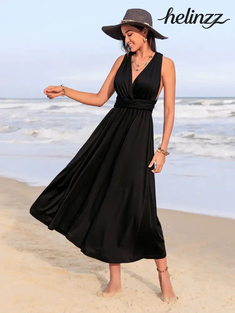 Surplice Sleeveless Ruched Midi Dress