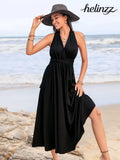Surplice Sleeveless Ruched Midi Dress - Black / S