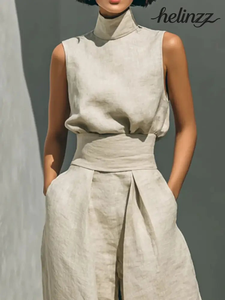 Turtleneck Sleeveless Top and Pants Set