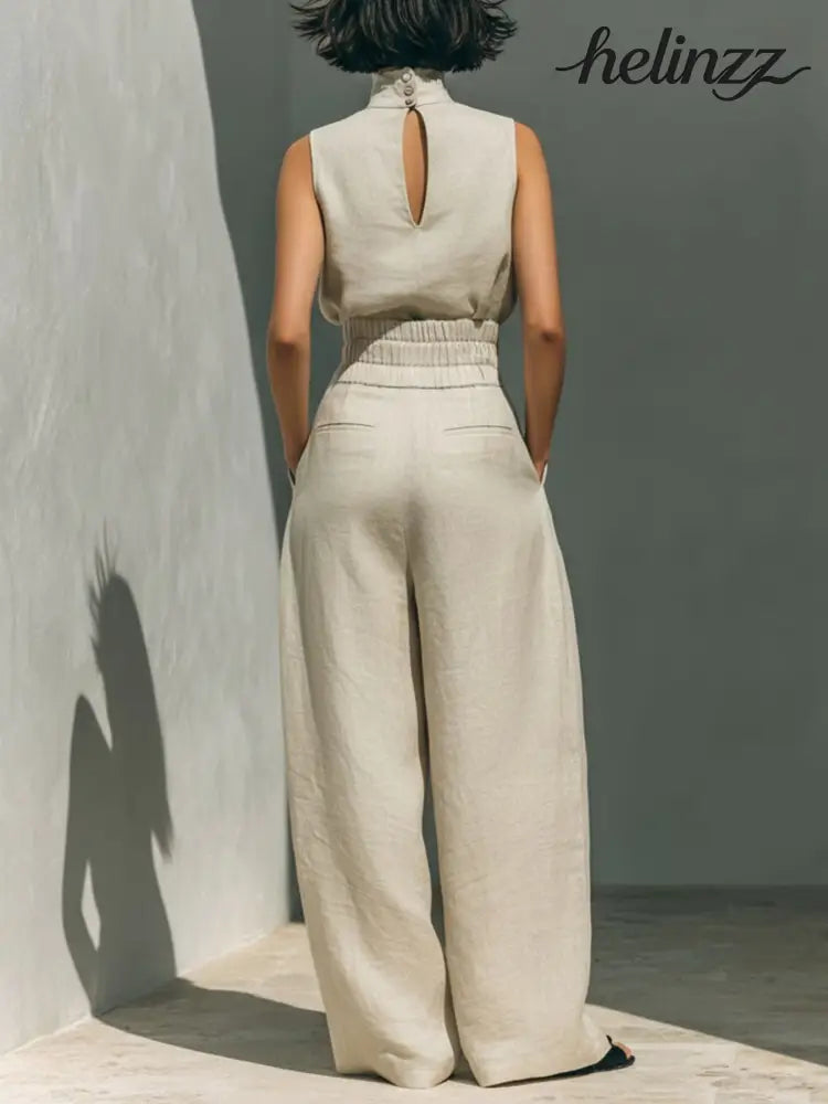 Turtleneck Sleeveless Top and Pants Set