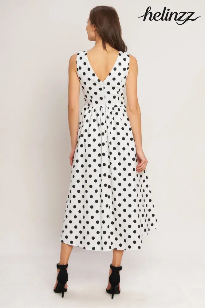 Vintage Whisper Polka Woven Midi Dress - Flying Tomato - DRESSES