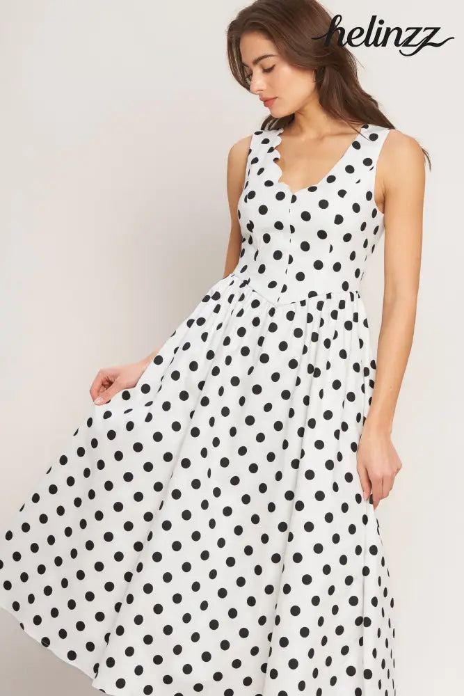 Vintage Whisper Polka Woven Midi Dress - Flying Tomato - DRESSES