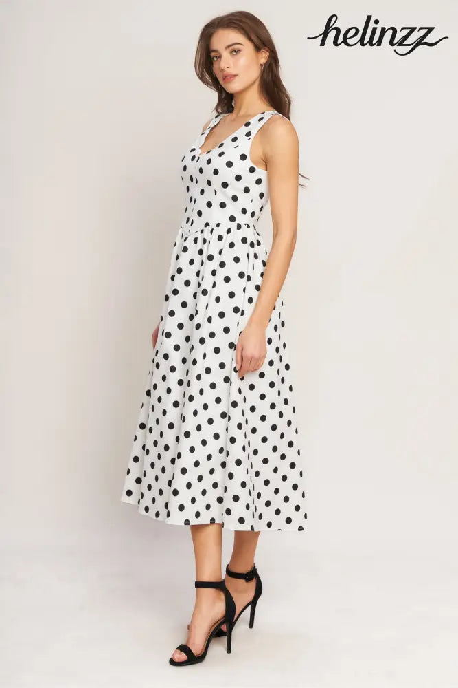 Vintage Whisper Polka Woven Midi Dress - Flying Tomato - DRESSES