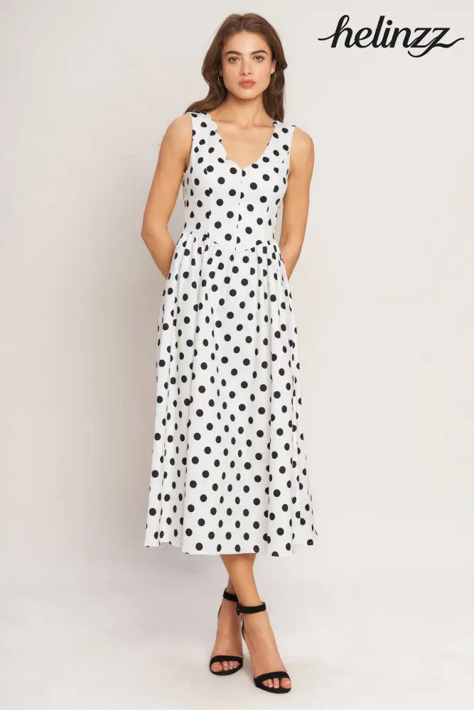 Vintage Whisper Polka Woven Midi Dress - Flying Tomato - DRESSES