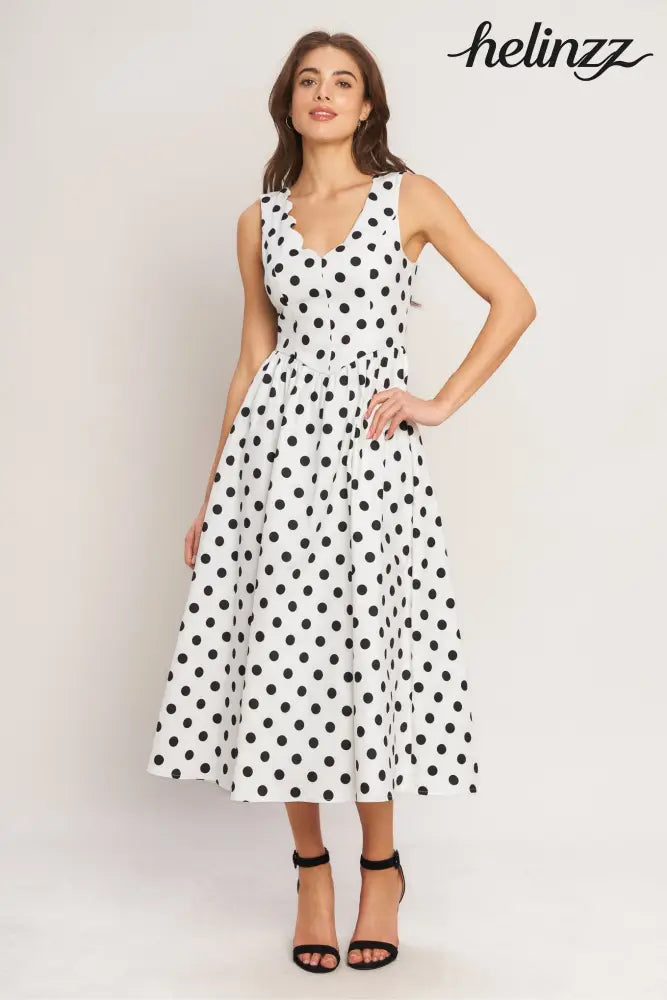 Vintage Whisper Polka Woven Midi Dress - Flying Tomato - DRESSES
